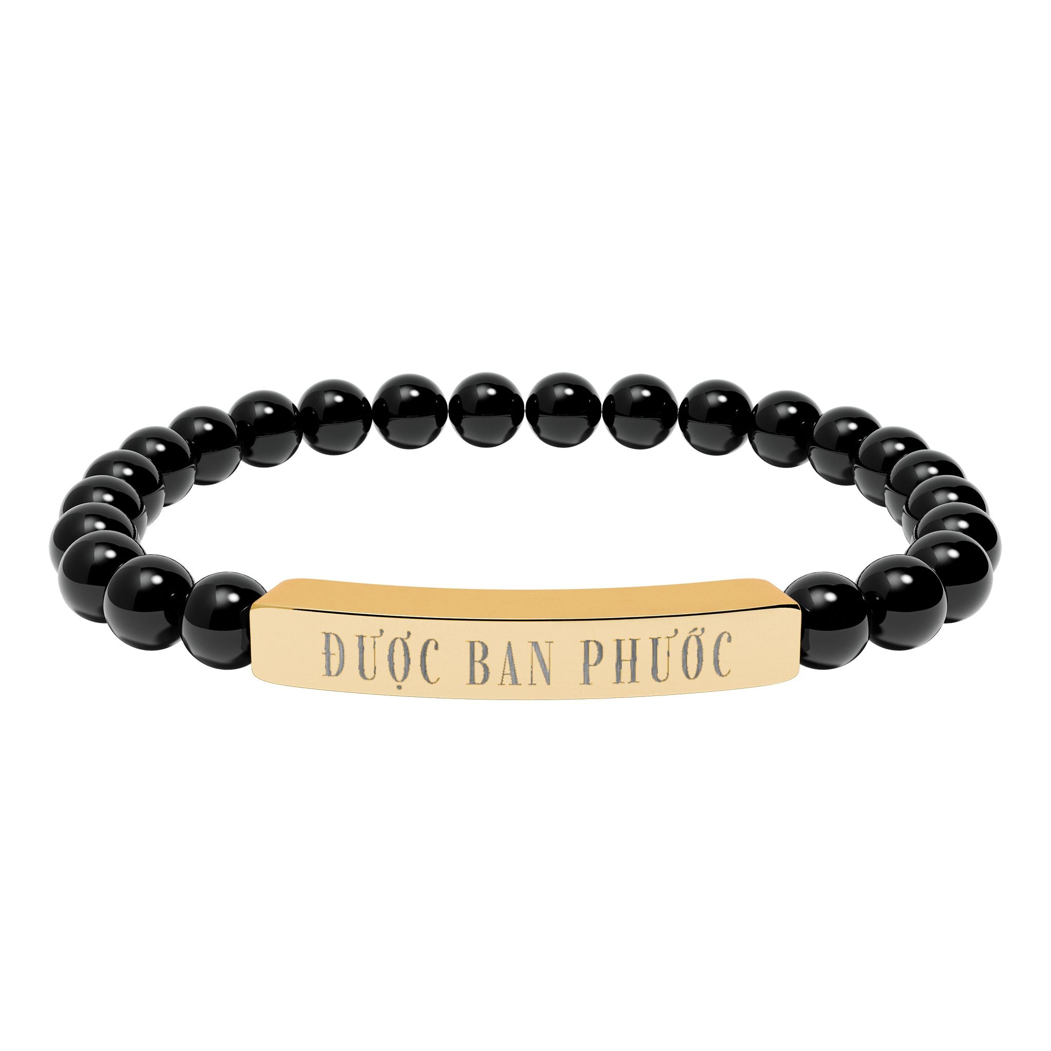 Được ban phước Vietnamese Blessing beaded bracelet, Good fortune Engraved Natural Stone Stretch Bar Bracelet