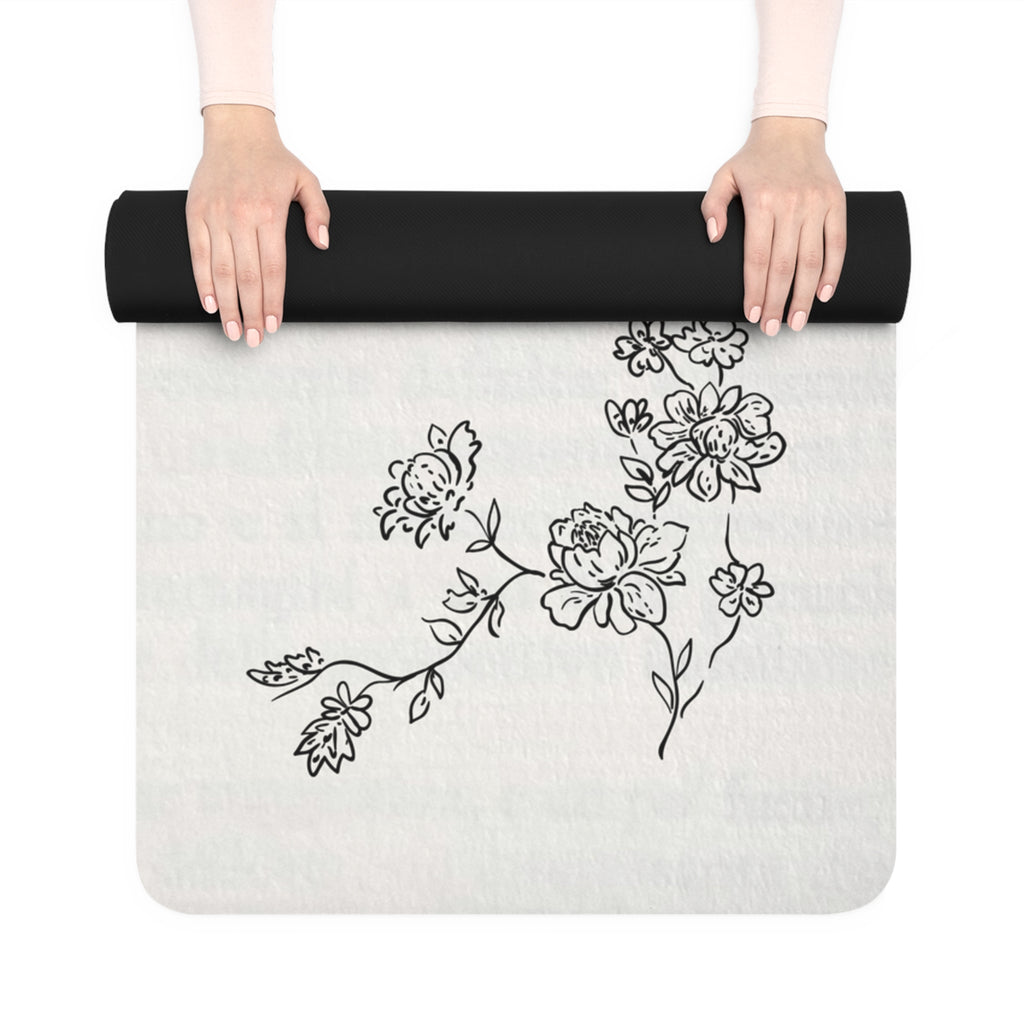 Respirer French Definition Floral Rubber Yoga Mat, Breathe floral Typography Mat