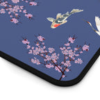 Elegant Cranes, Koi fish, and Cherry Blossom Desk Mat, Blue Floral Desk Pad