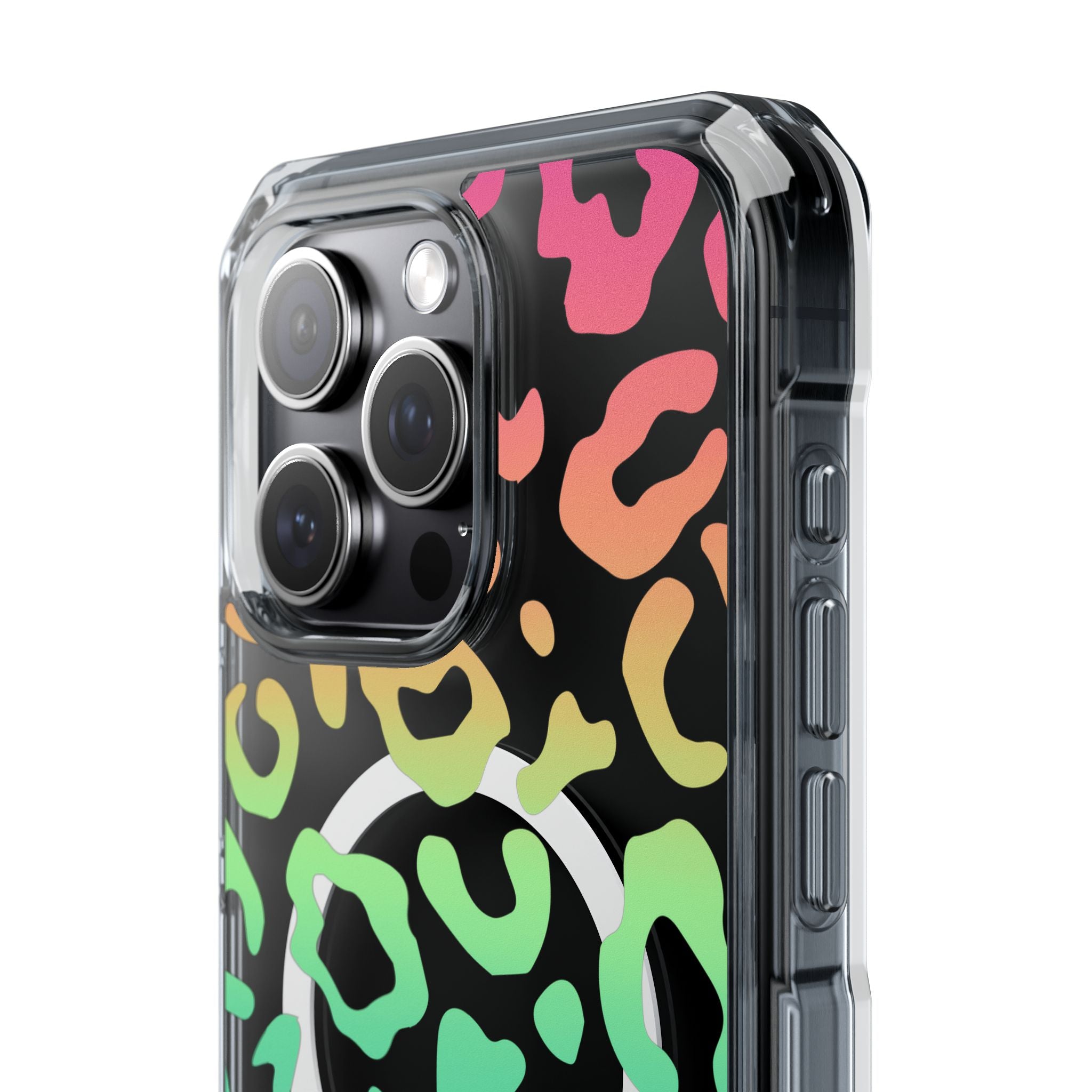 Bespattered Facade Bright Rainbow Leopard MagSafe Clear Impact Case