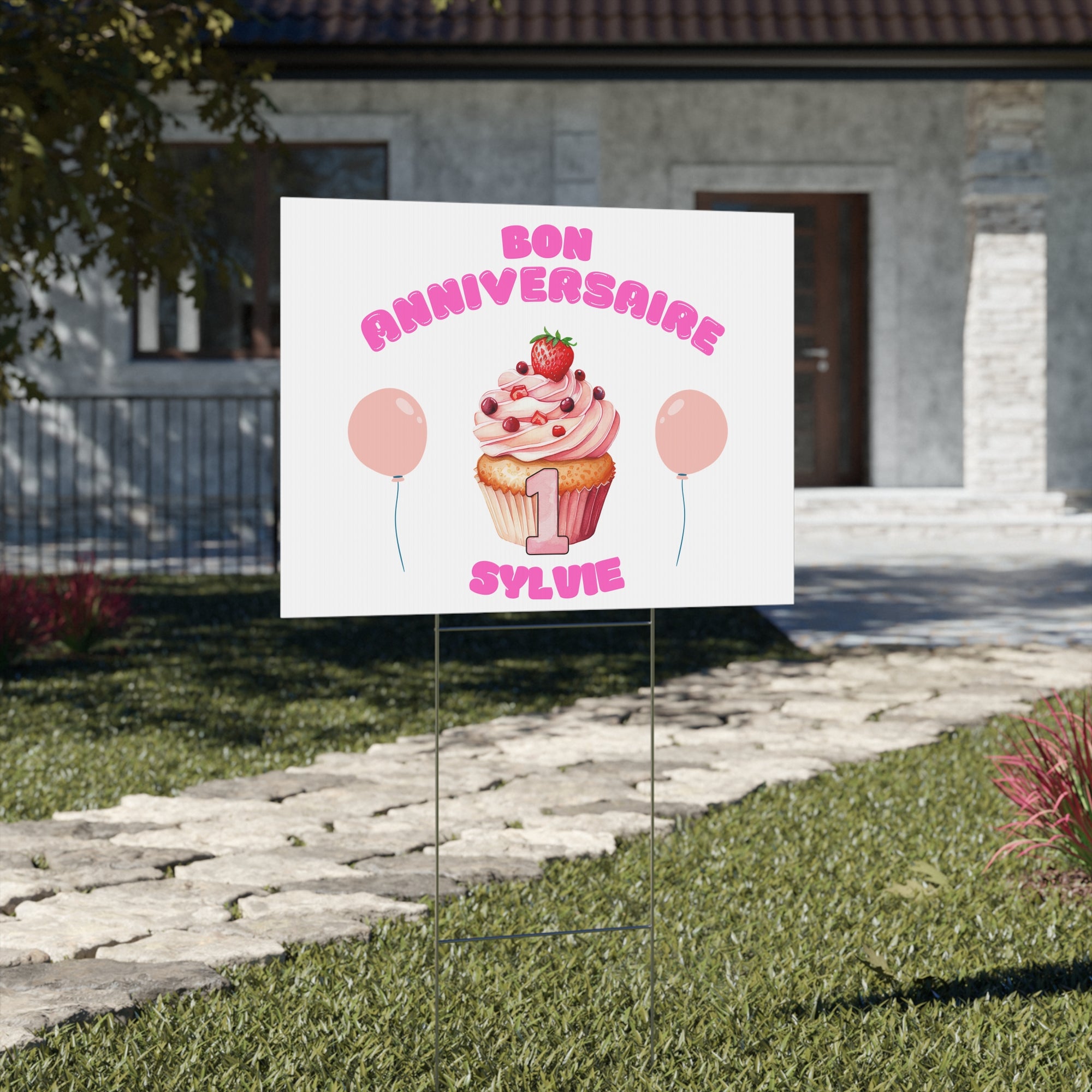 Bon anniversaire first birthday customizable yard Sign