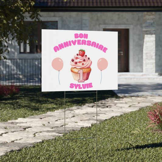 Panneau de jardin personnalisable pour le premier anniversaire de Bon anniversaire