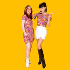 Groovy Mushroom Print Cropped Tulip Sleeve in Sunset by Blue Platypus Clothing