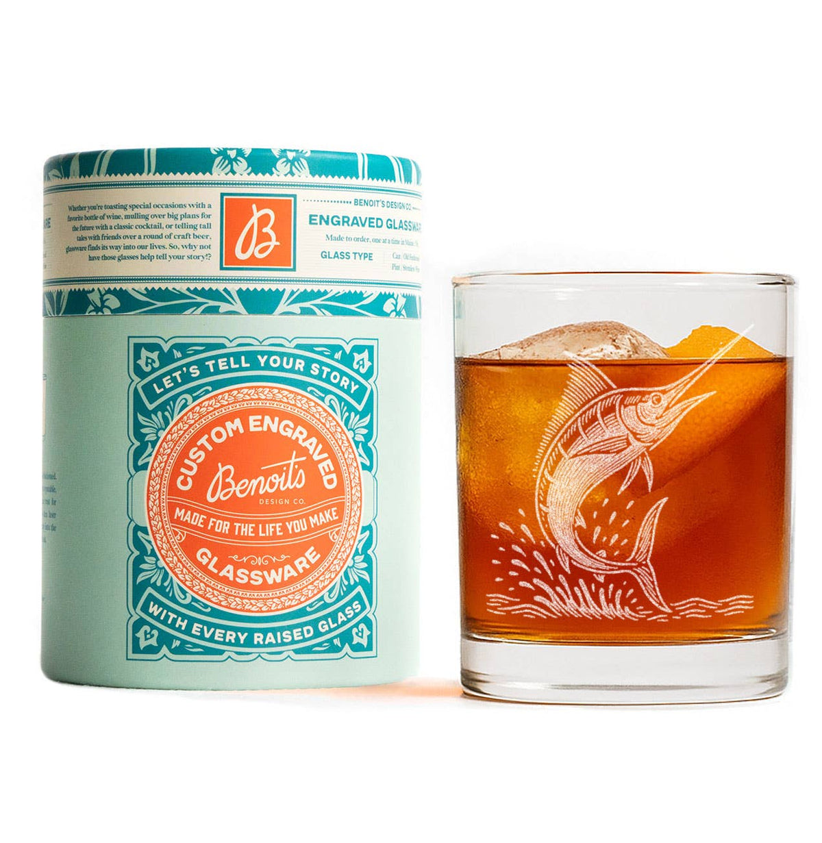 Marlin Etched Old-Fashioned Glass - 12 oz