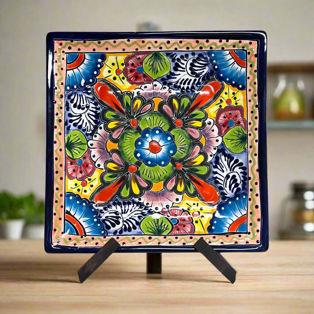 11" Square Talavera Dinner Plate | Vibrant Mexican Dinnerware Talavera Plate La Vie Bien 11" Square Talavera Dinner Plate | Vibrant Mexican Dinnerware