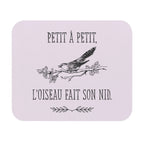 Pink French Quote Mouse Pad — “Petit à petit, l'oiseau fait son nid” Decorative Desk Mat by Printify