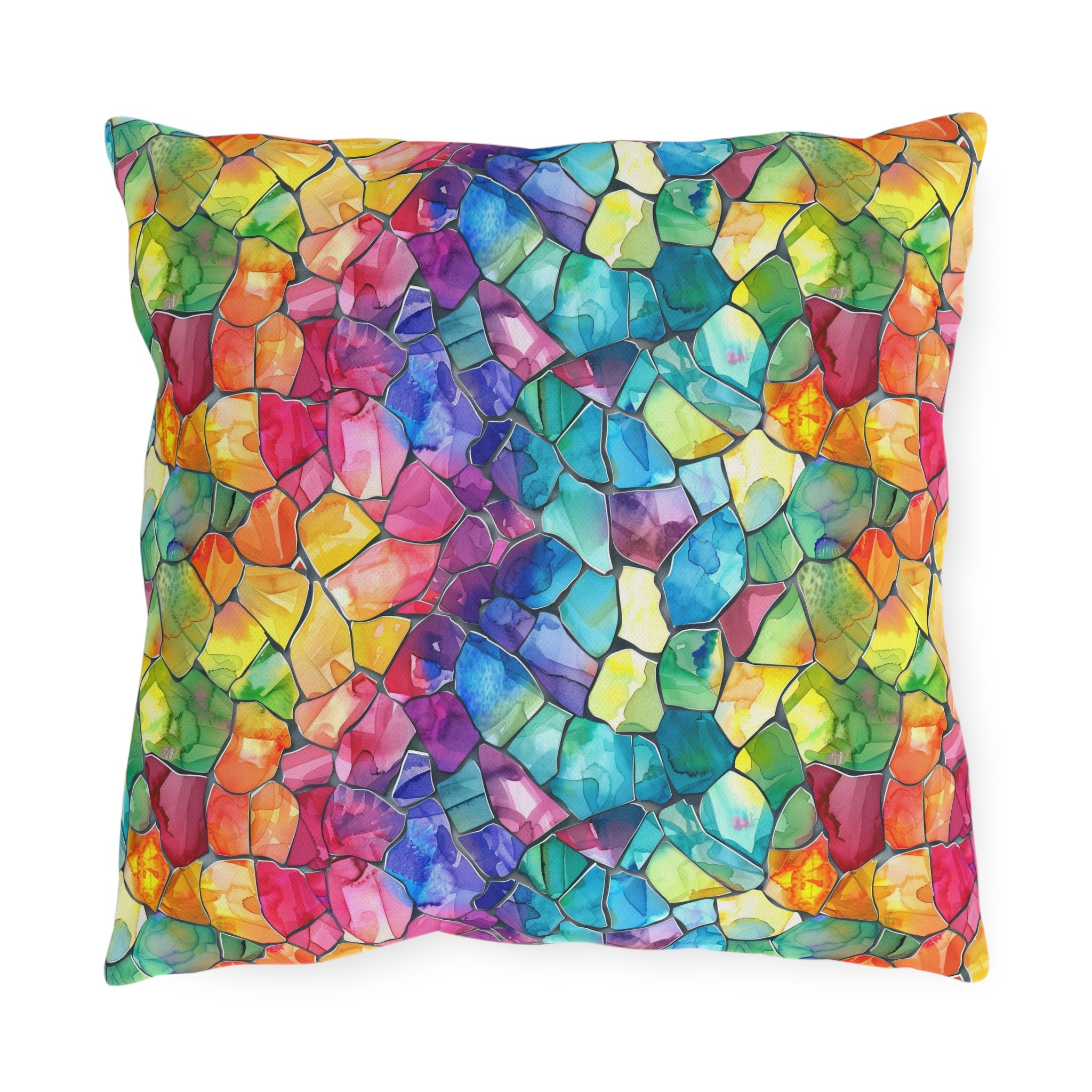 Bespattered Facade Rainbow Mosaic UV-Resistant Outdoor Pillows | 4 Sizes