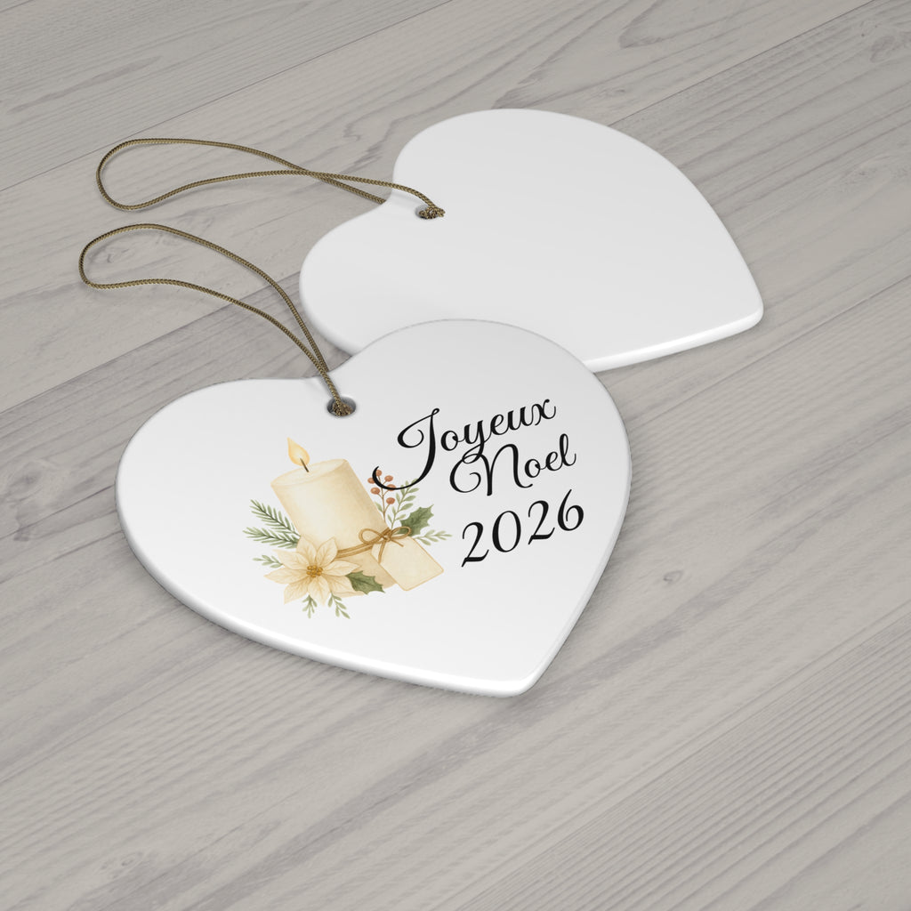 Joyeux Noël 2026 Candle and Floral Ceramic Ornament