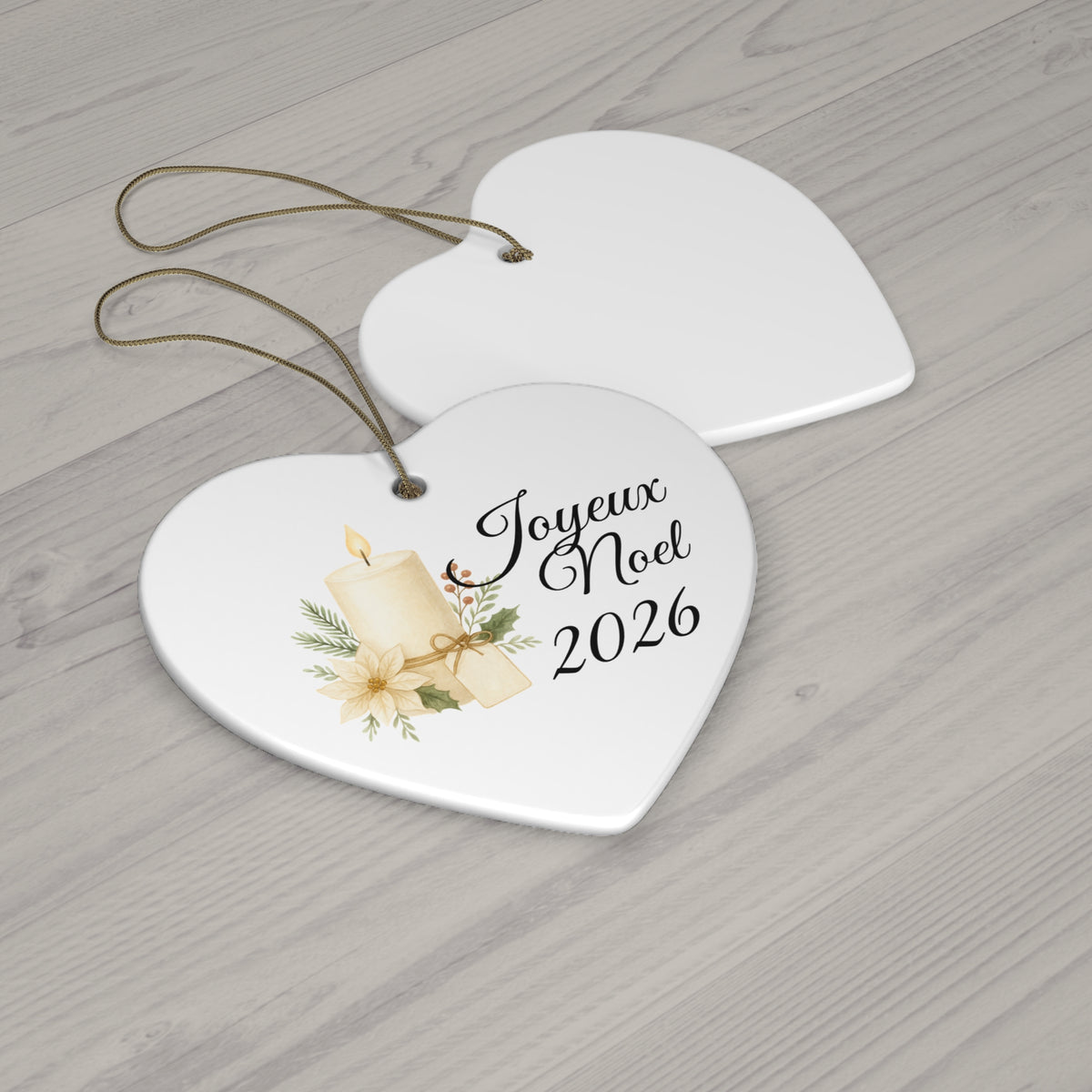 Joyeux Noël 2026 Candle and Floral Ceramic Ornament