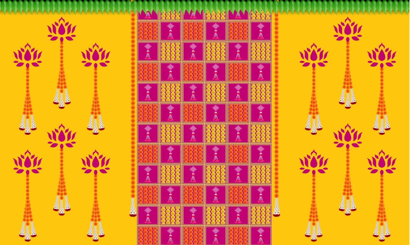 Traditional Indian Backdrop Banner for Diwali, Wedding, Seemantham Ceremony, Housewarming - 5 x 8 Feet Fabric Backdrop (1120)