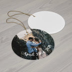 Personalized engagement photo ornament by Printify