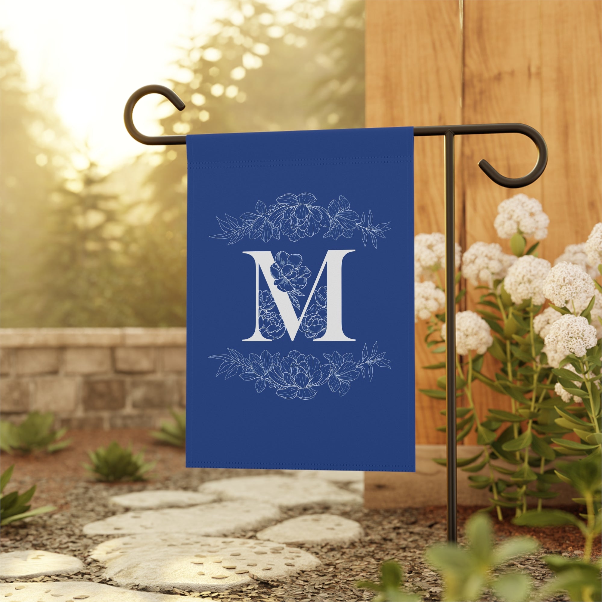 Elegant Personalized initial letter Garden Banner with Floral Design - La Vie Bien - custom garden - Custom letter banner