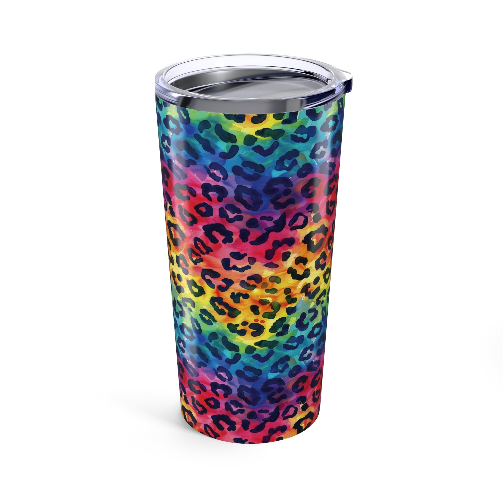 Bespattered Facade Rainbow Watercolor Leopard Tumbler 20oz