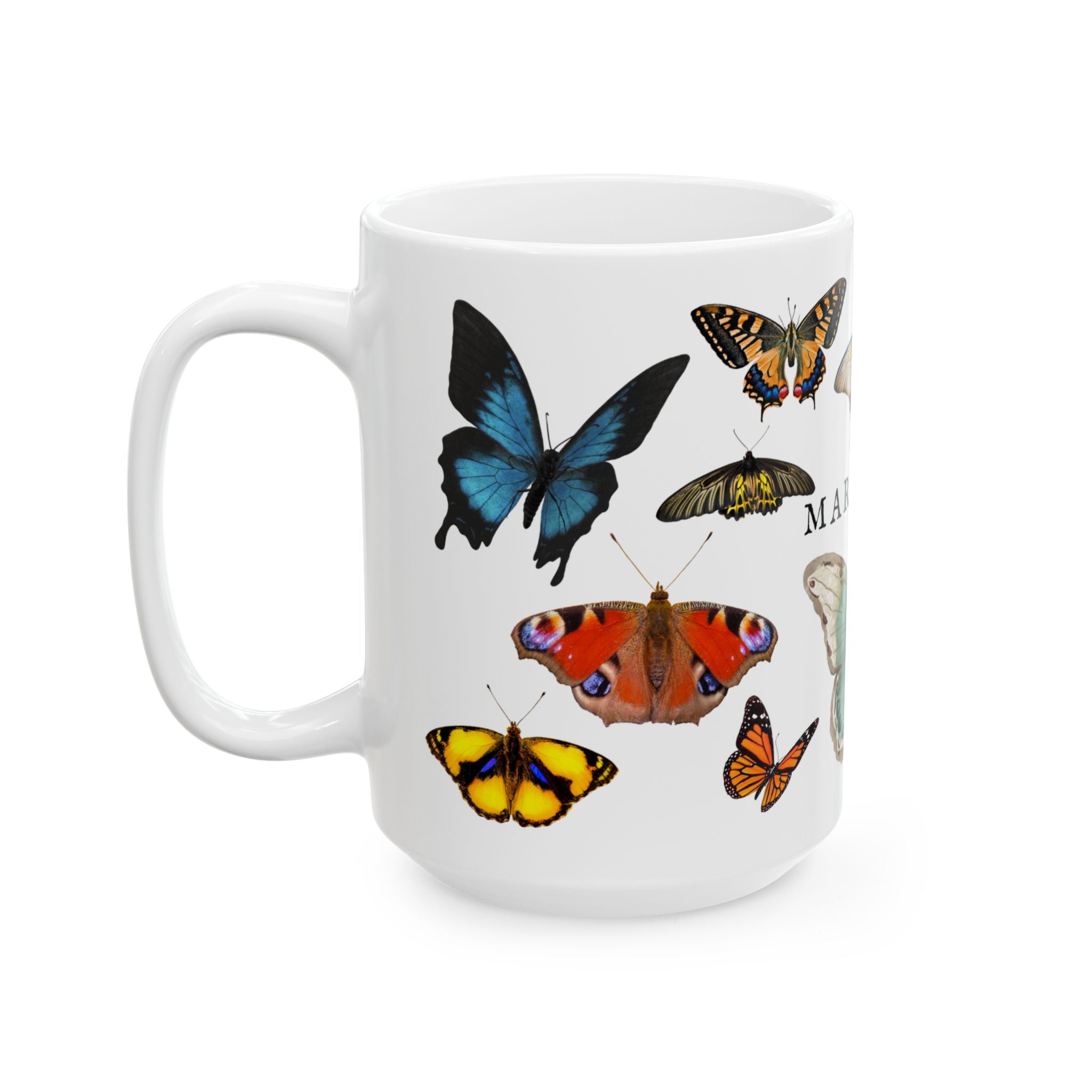 Mariposas Butterfly Ceramic Mug, Vintage style spanish 11oz & 15oz Coffee Cup