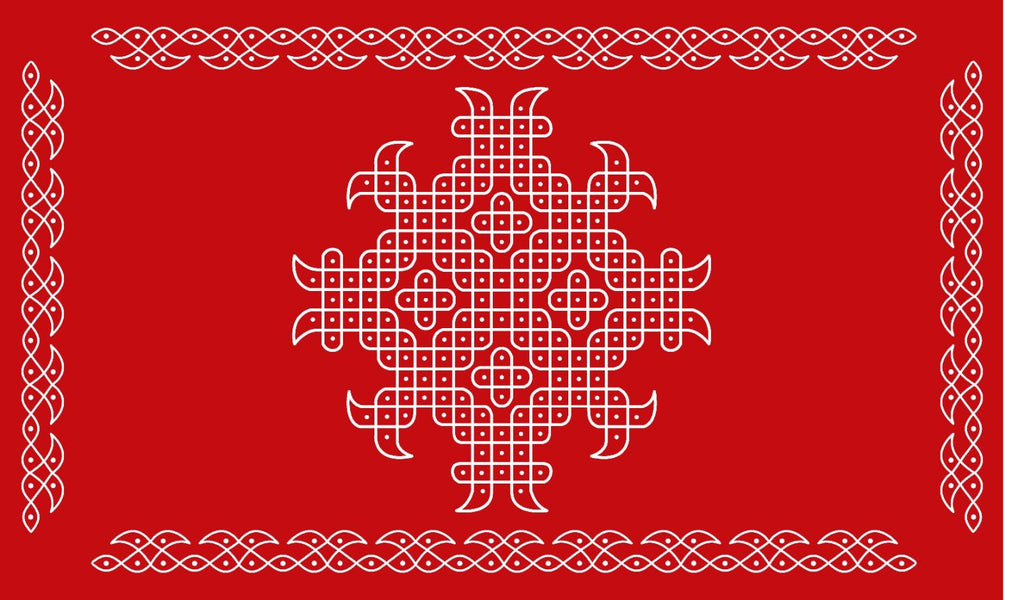5x8 Feet Fabric Reusable Muggu or Kolam Backdrop Banner for Wedding, Seemantham Ceremony, Housewarming, any Auspicious occasions or pooja (1134)