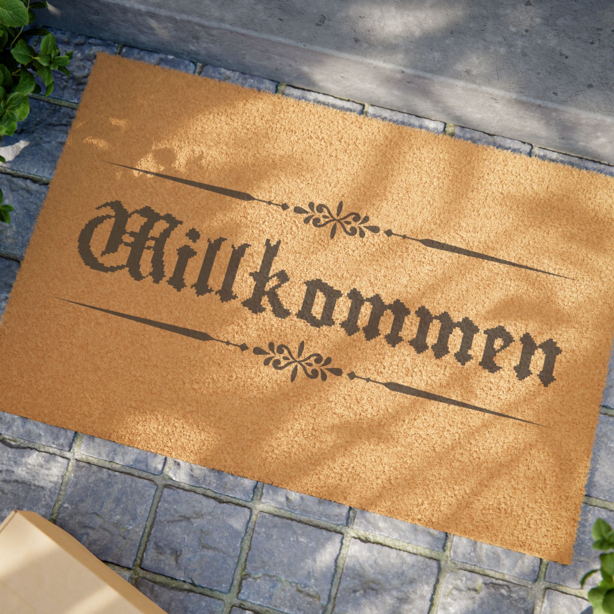 Willkommen Doormat – Rustic pixelated text German Welcome Coir Mat