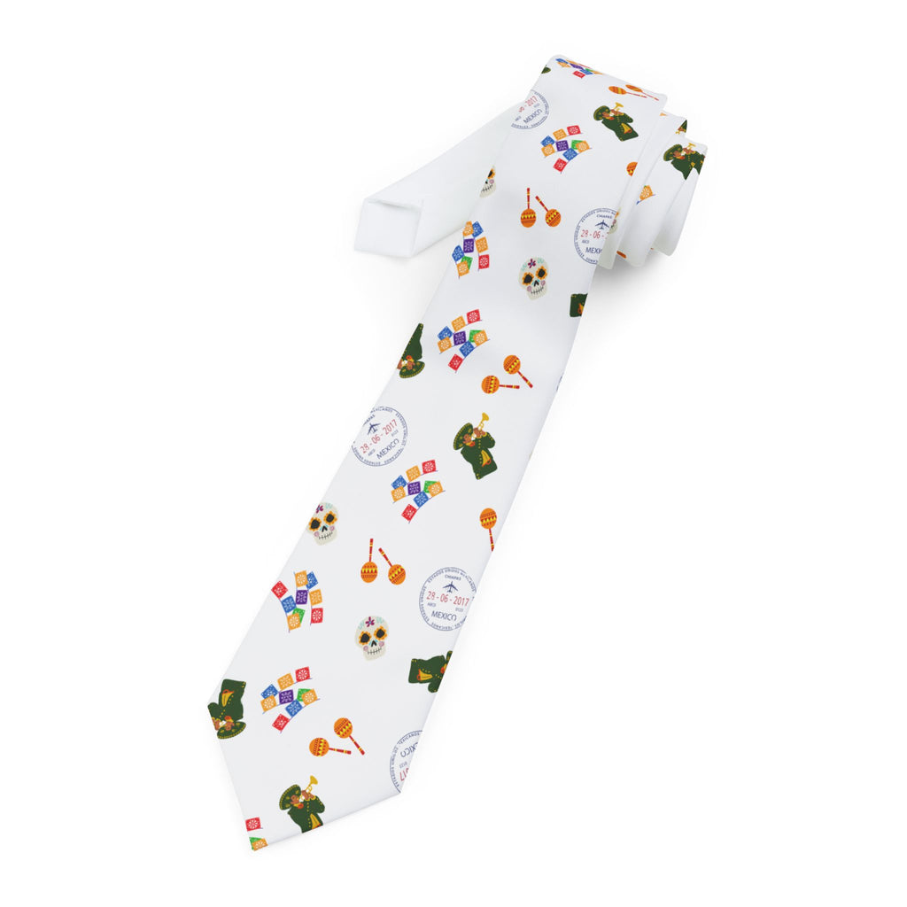 Mexican fiesta Necktie, Mariachi Sugar Skulls Papel Picado and Stamp Design