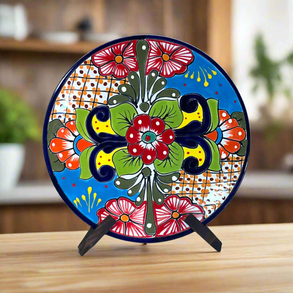 11.5" Talavera Dinner Plate | Hand - Painted Mexican Folk Art Dish Talavera Plate La Vie Bien 11.5" Talavera Dinner Plate | Hand - Painted Mexican Folk Art Dish