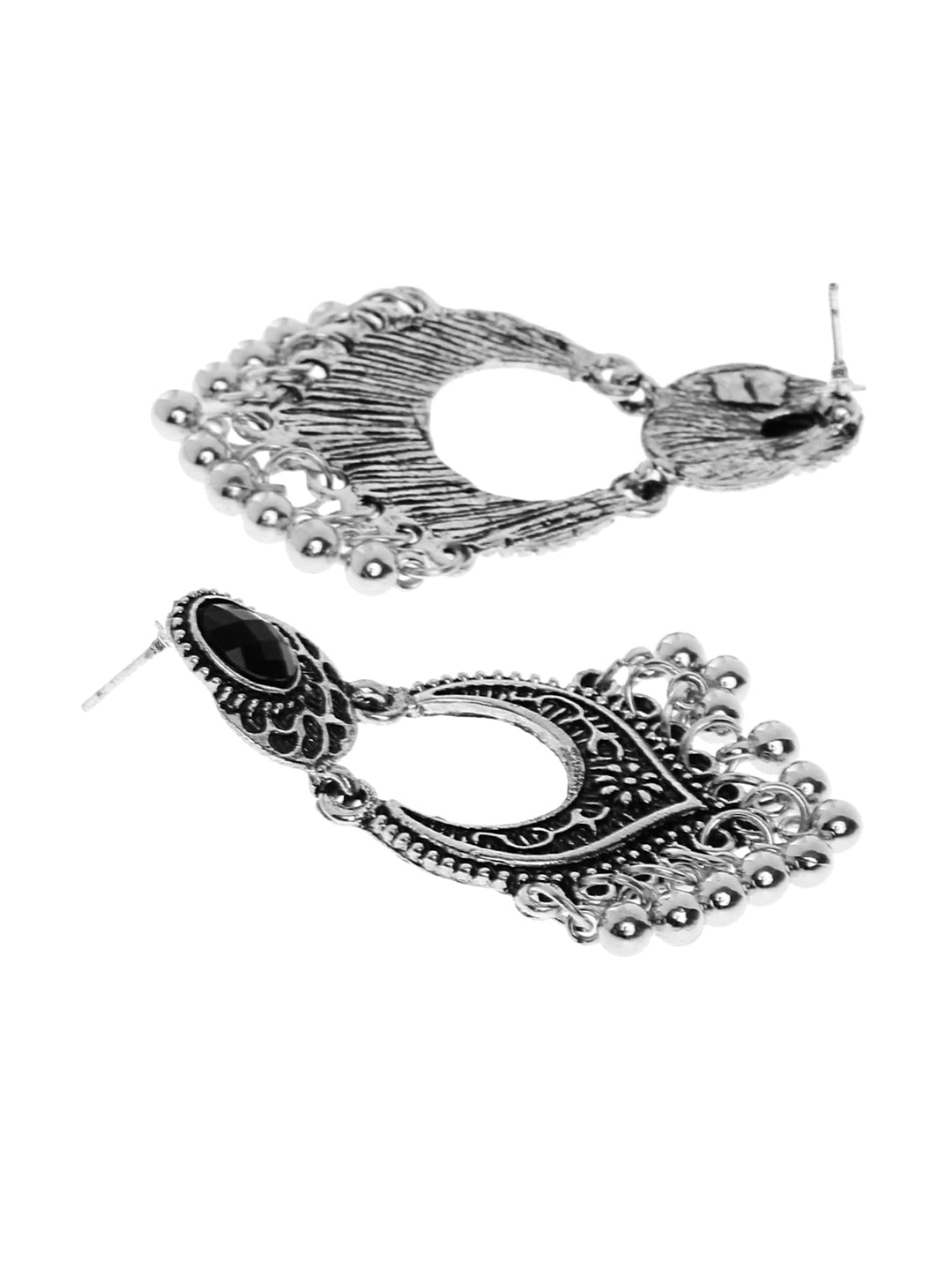 Shining Diva Silver-Toned Contemporary Chandbali Earrings