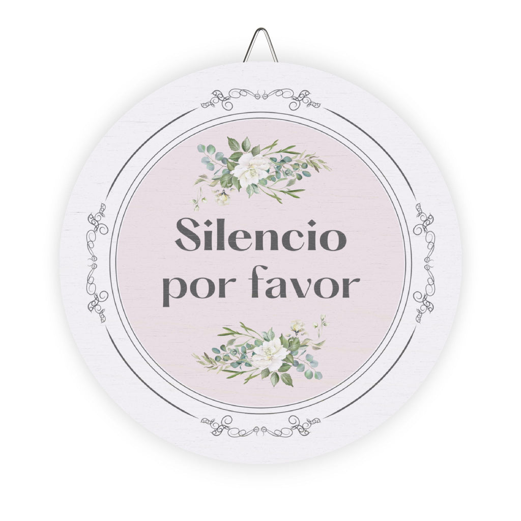Silencio por favor hanging wooden wall sign