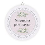 Silencio por favor hanging wooden wall sign by Printify