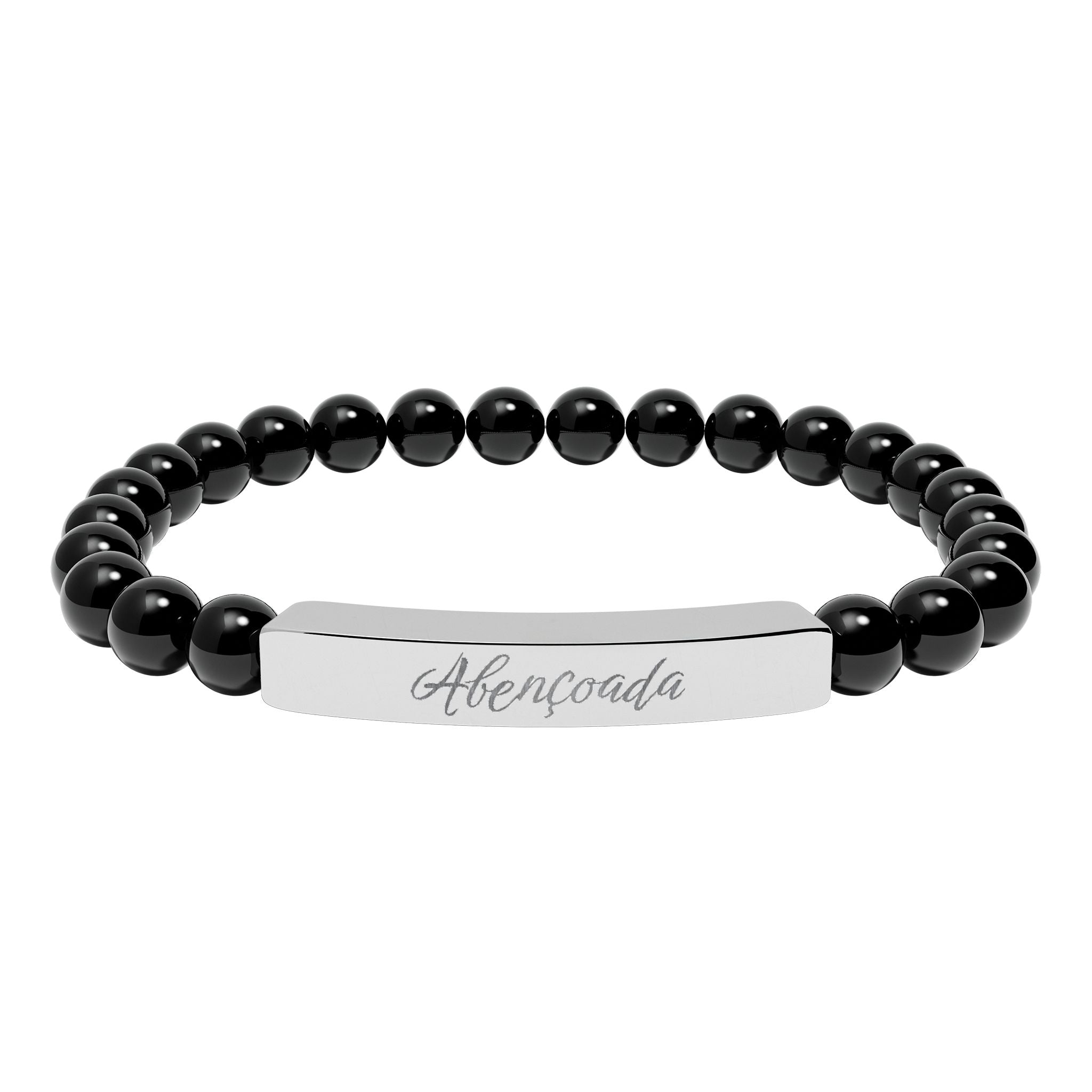 Abençoada Portuguese Blessed Engraved Natural Stone Bead Bracelet, Bar Stretch Bracelet