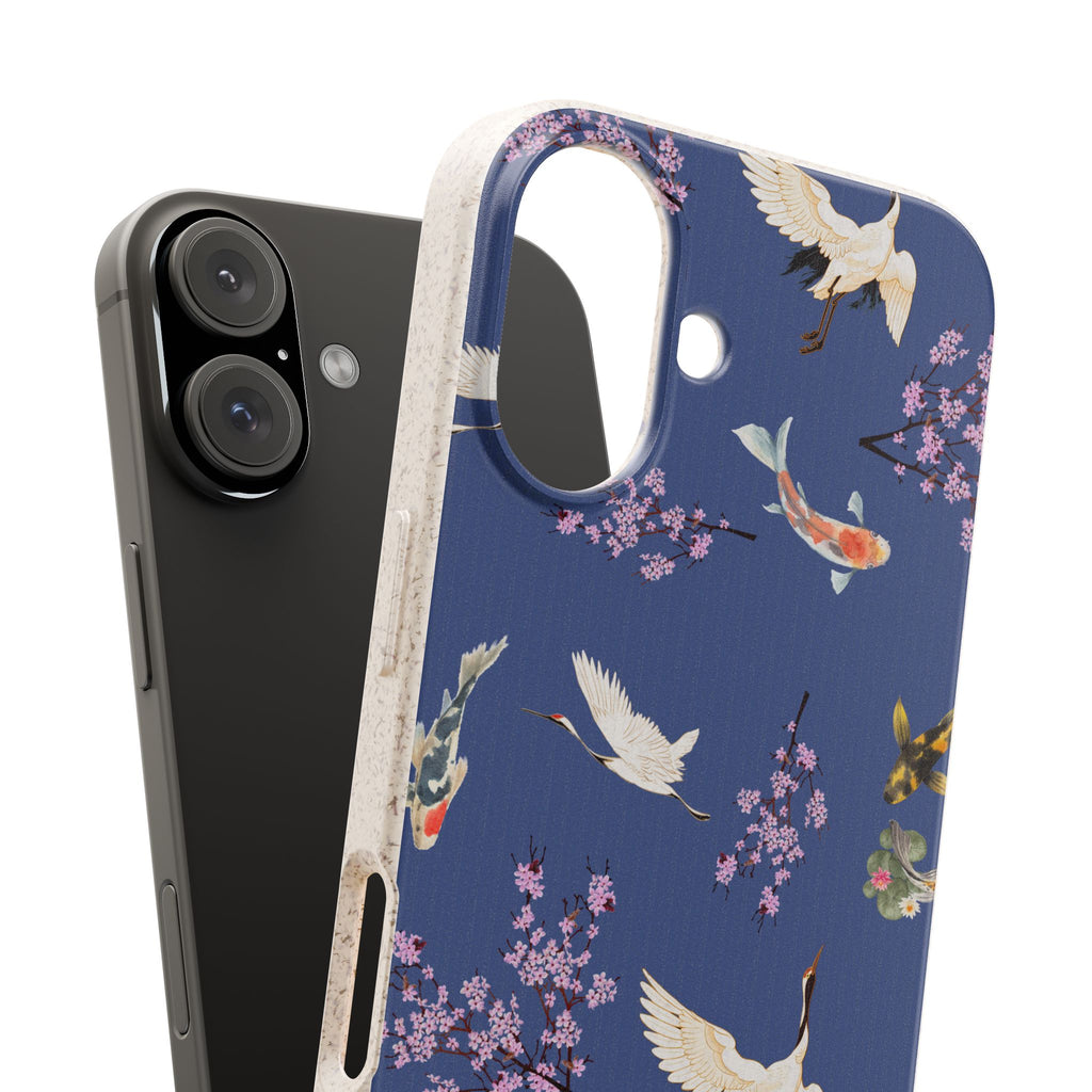 Eco friendly Koi & Crane Cherry Blossom Phone Case, Biodegradable Case