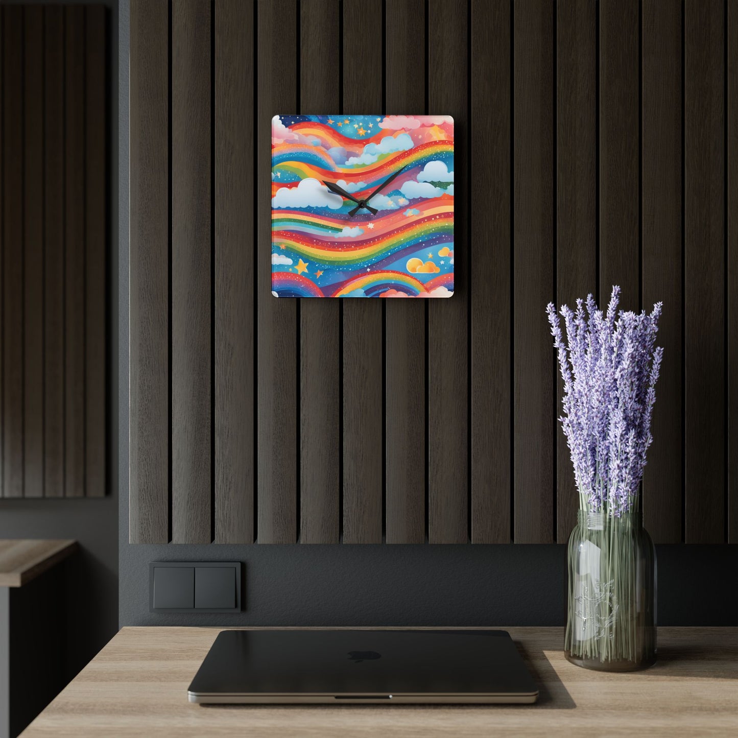 Horloge murale fantaisiste arc-en-ciel
