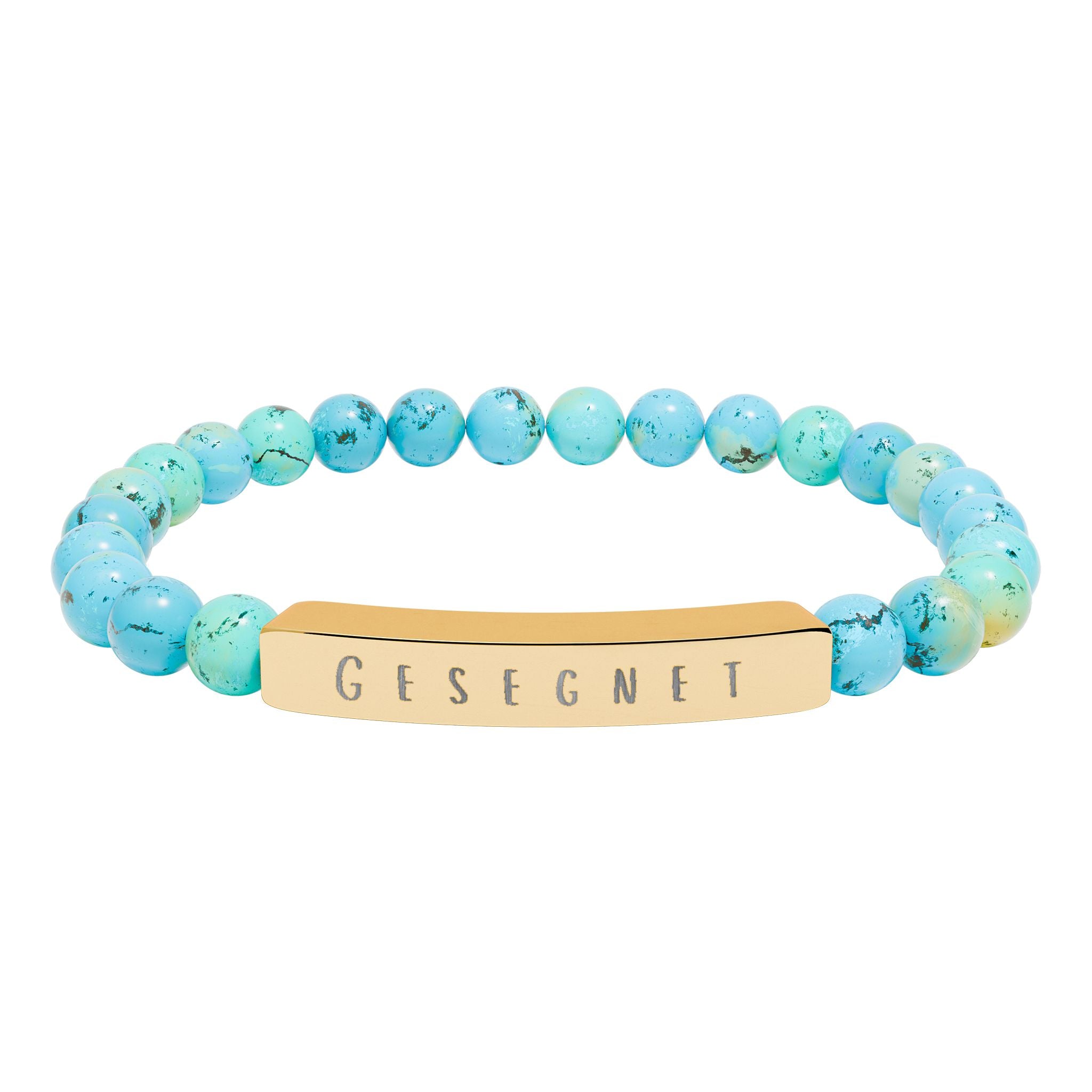 Gesegnet (Blessed) German Engravable Natural Stone Bar Bracelet — Stretch Gem Bead Bracelet