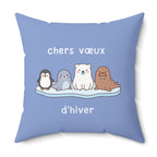French chers vœux d'hiver Decorative Throw Winter Wishes Pillow, Cute Arctic Animals
