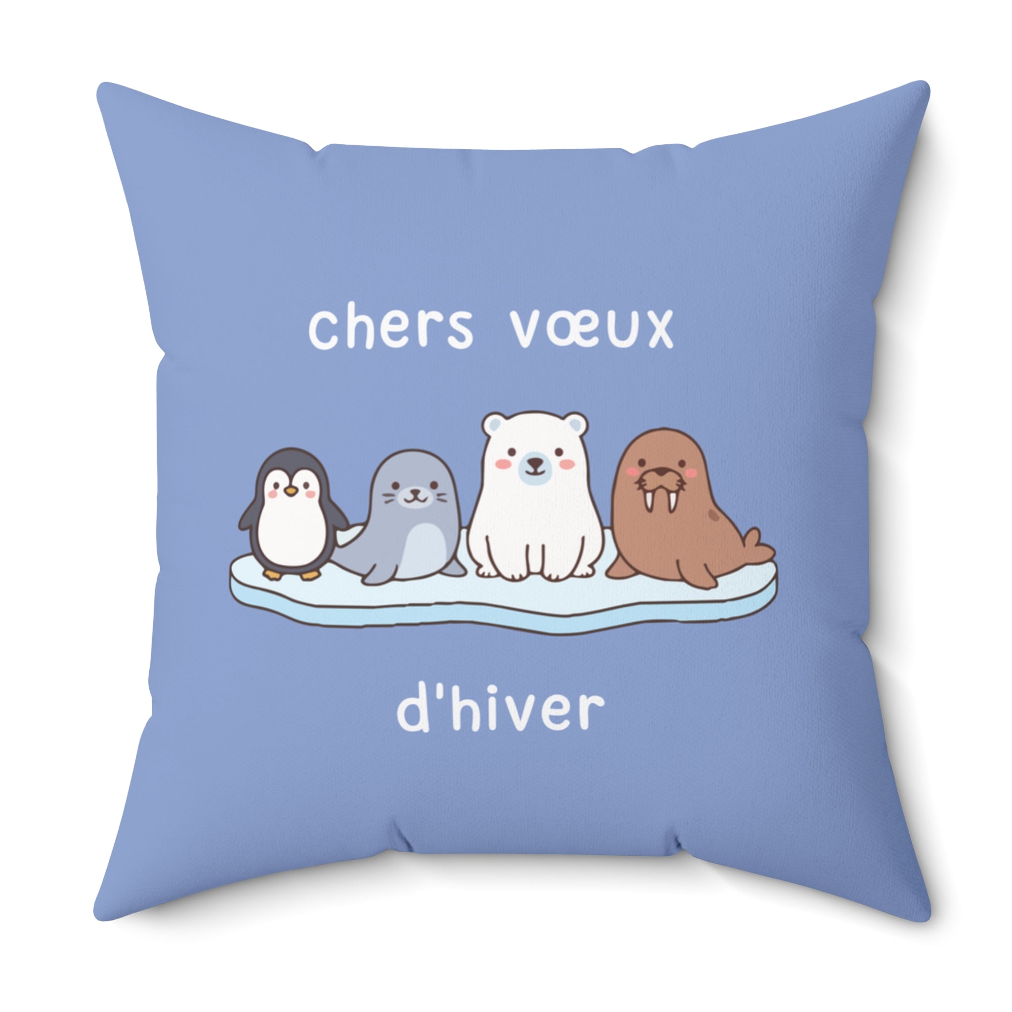 French chers vœux d'hiver Decorative Throw Winter Wishes Pillow, Cute Arctic Animals