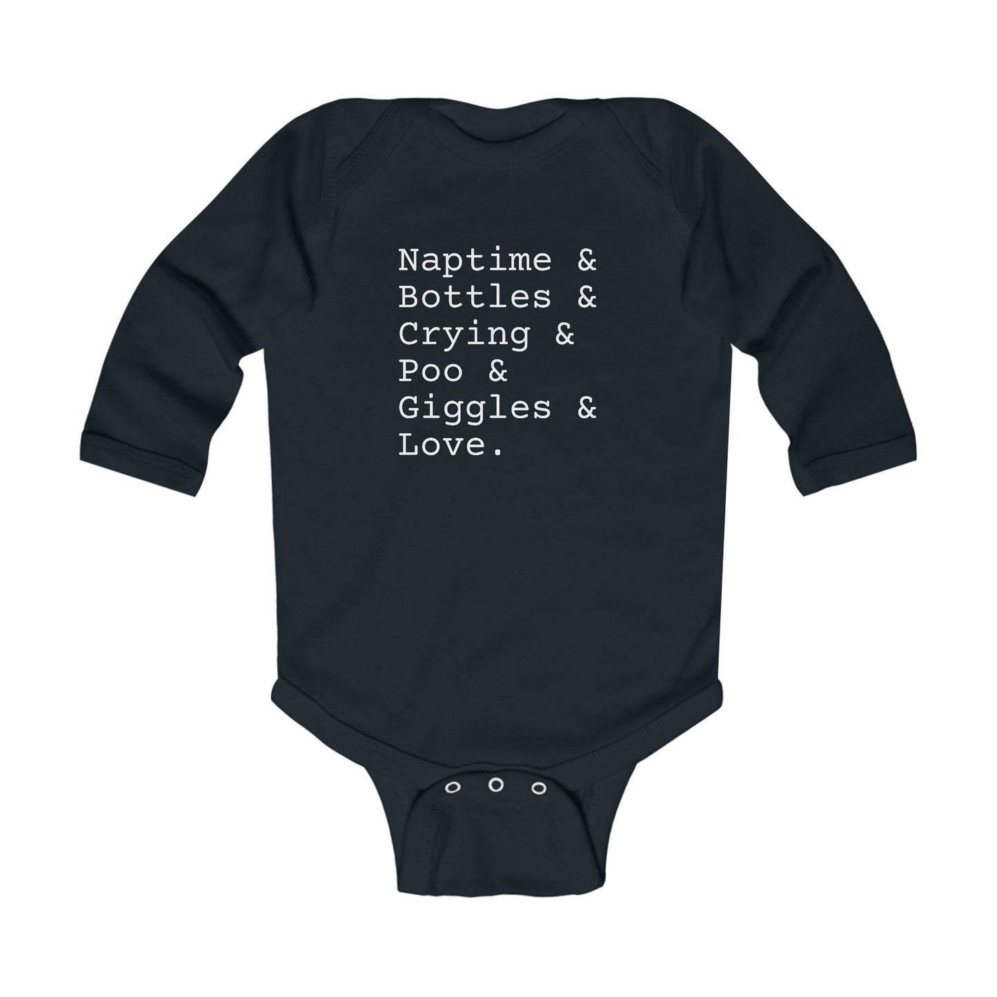 Grenouillère à manches longues pour bébé avec biberons et liste de sieste