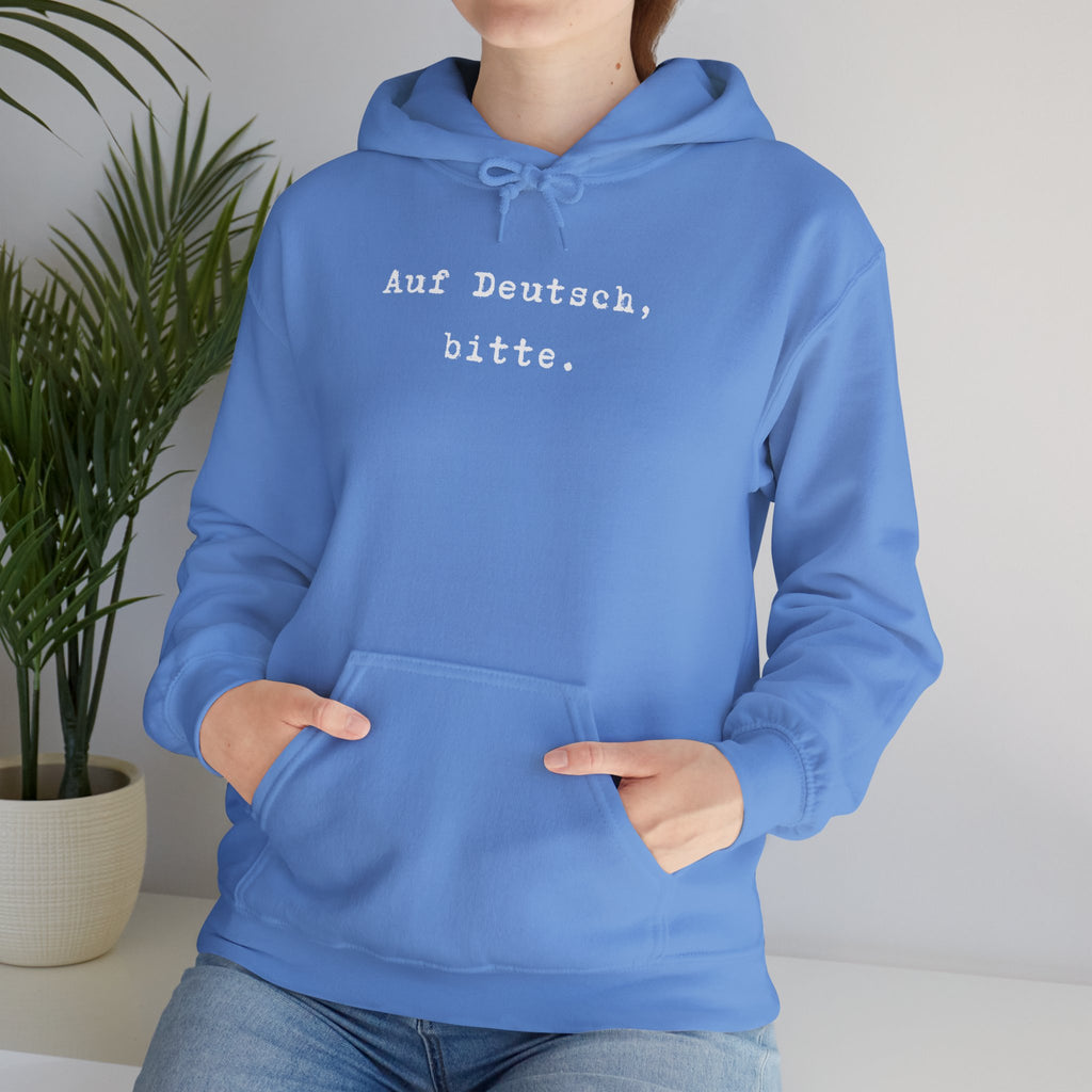 Auf Deutsch bitte Hoodie, Minimal Text Design, German Phrase Pullover