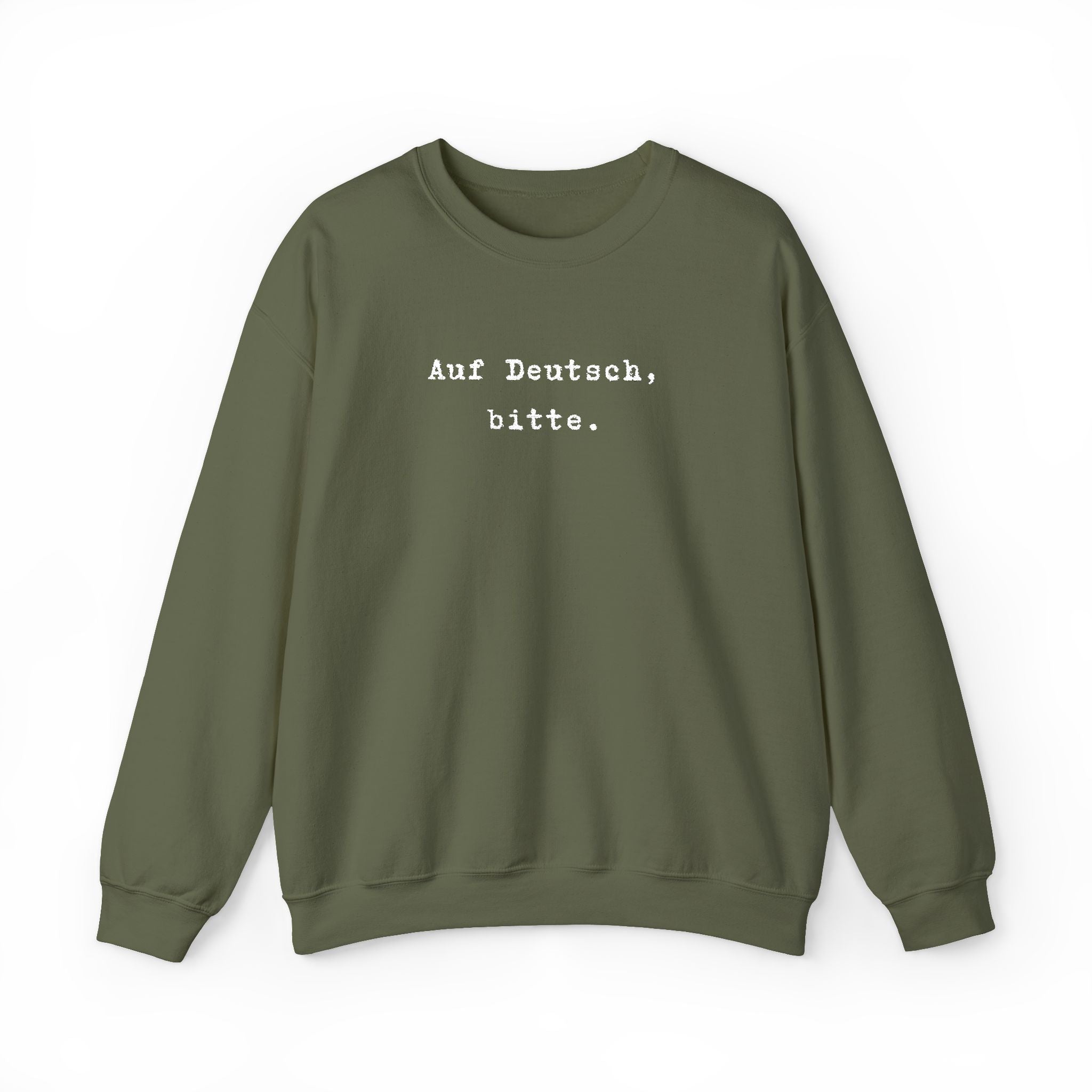 Auf Deutsch bitte Crewneck Sweatshirt | German Text, Minimalist Typography