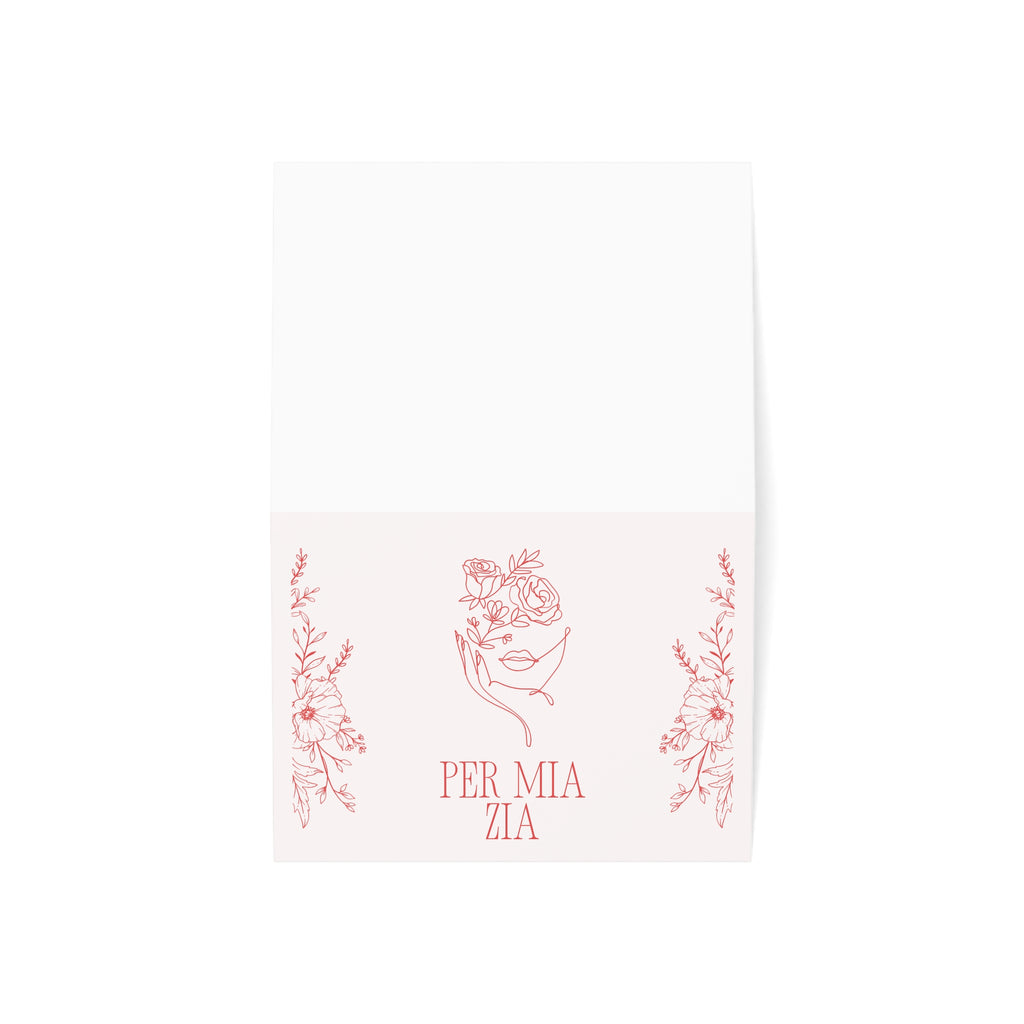 Per Mia Zia Italian Aunt pink Greeting Card, Floral Line Art Card with envelope included, blank inside