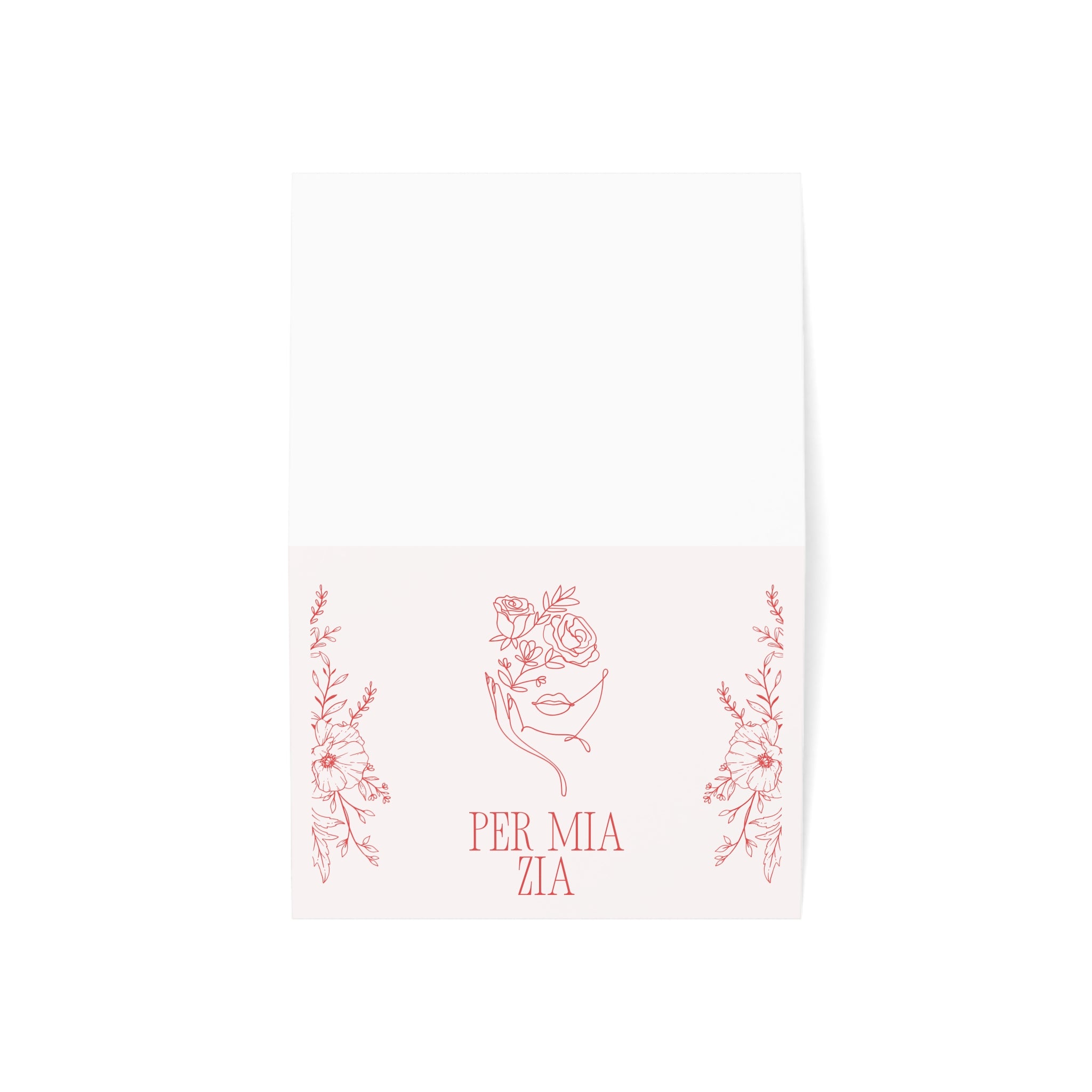 Per Mia Zia Italian Aunt pink Greeting Card, Floral Line Art Card with envelope included, blank inside