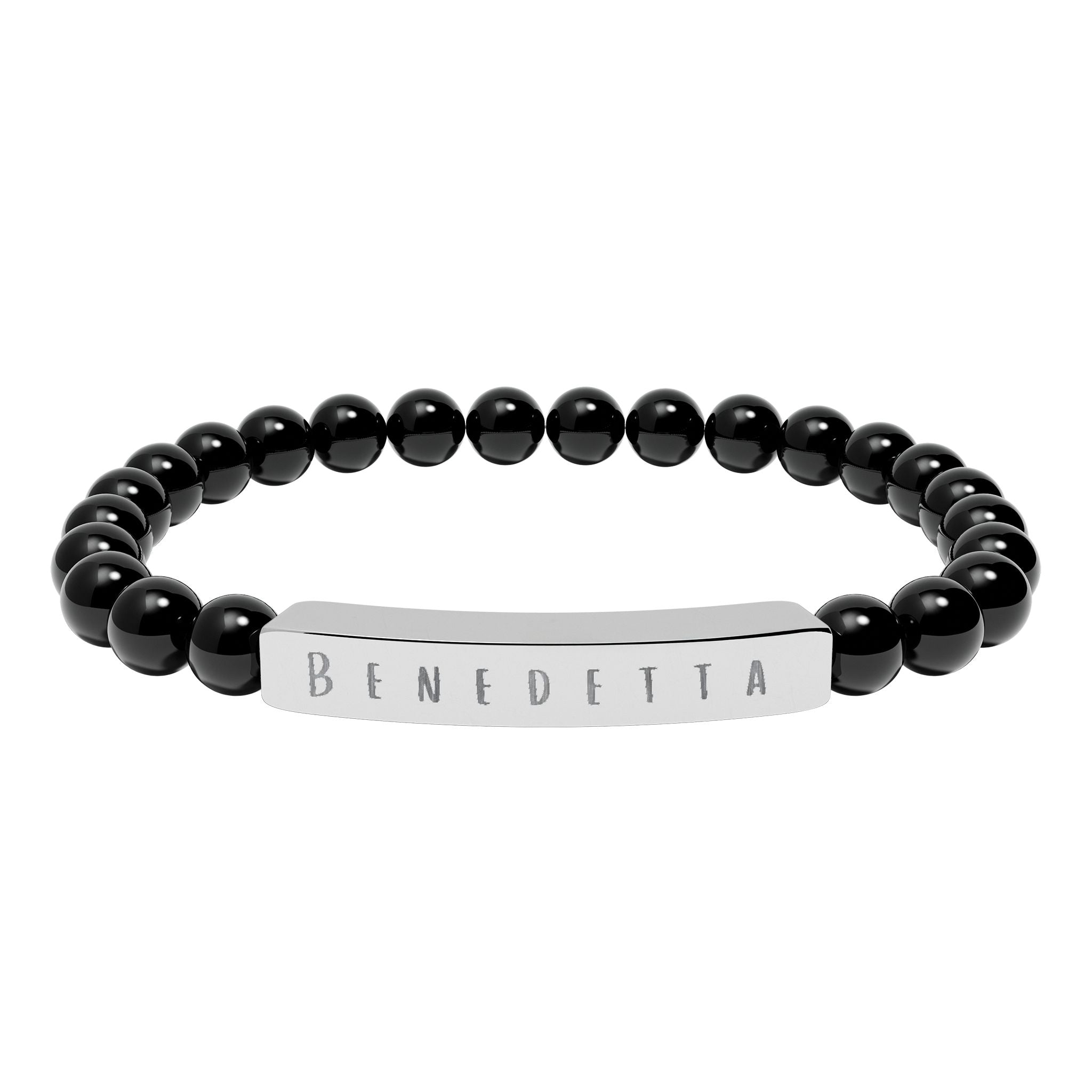 Benedetta (Blessed) Engraved Natural Stone Stretch Bar Bracelet — Italian Beaded Bracelet