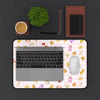 Pink gingham Foodie Picnic Snacks Desk Mat, Cute Food Pattern, light plaid Background