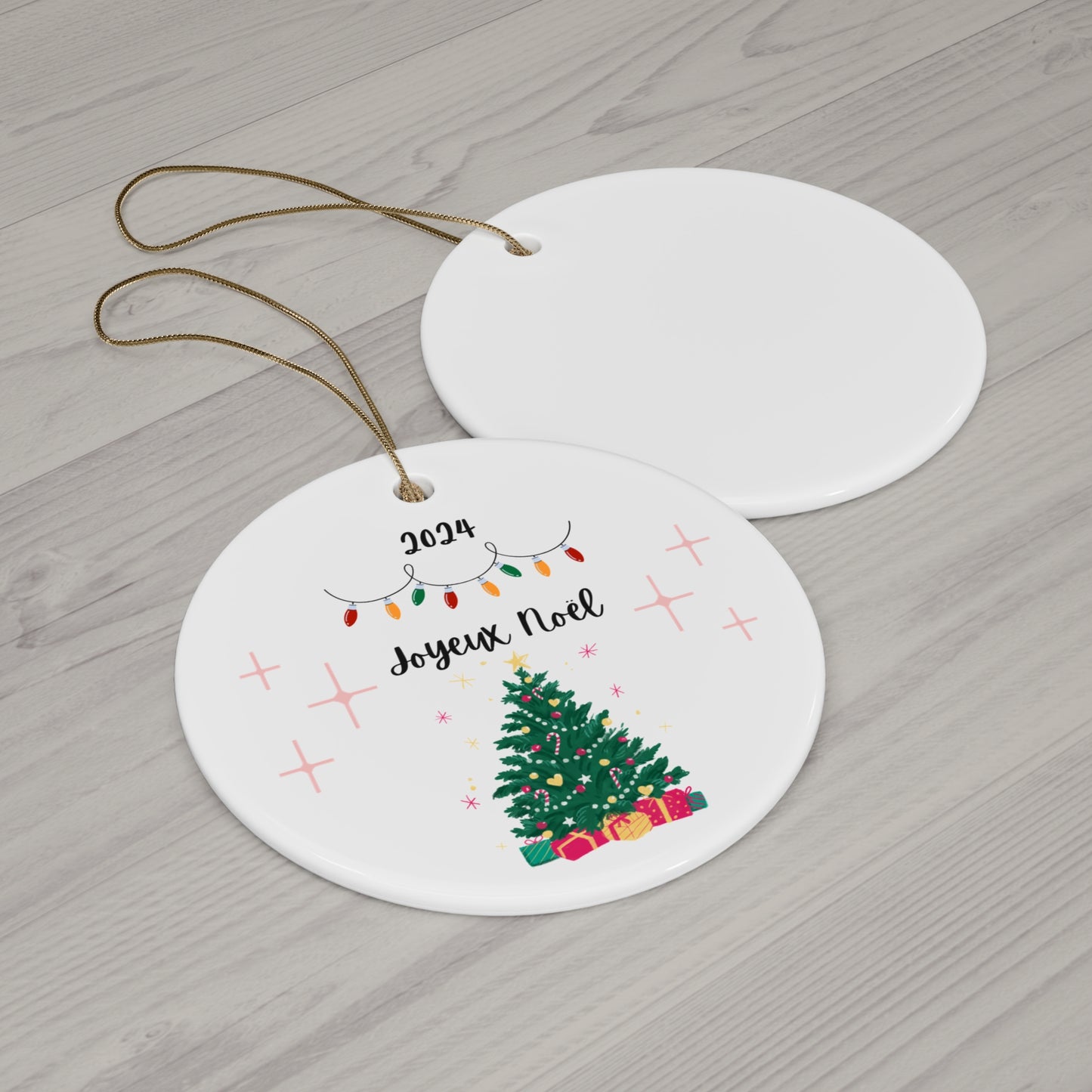 Keramikornament „Joyeux Noel“, „Frohe Weihnachten“ auf Französisch