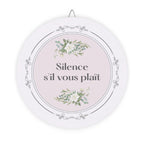 Silence, s'il vous plaît hanging wooden wall sign by Printify