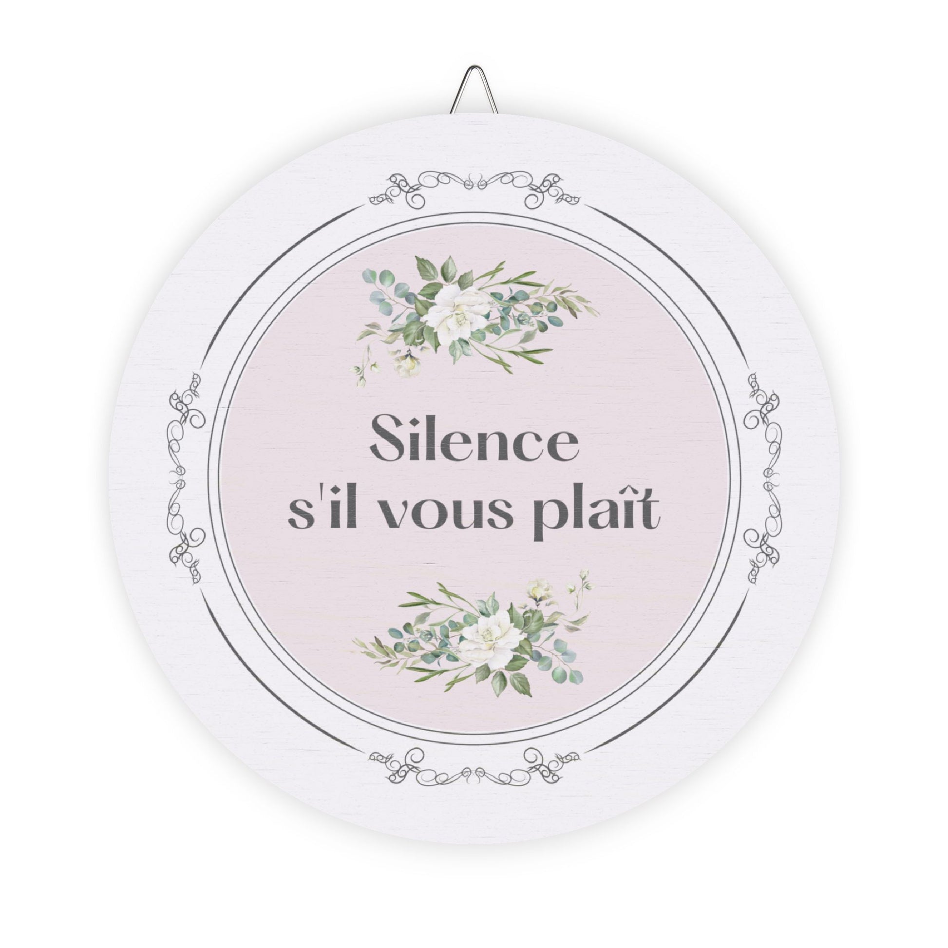 Silence, s'il vous plaît hanging wooden wall sign