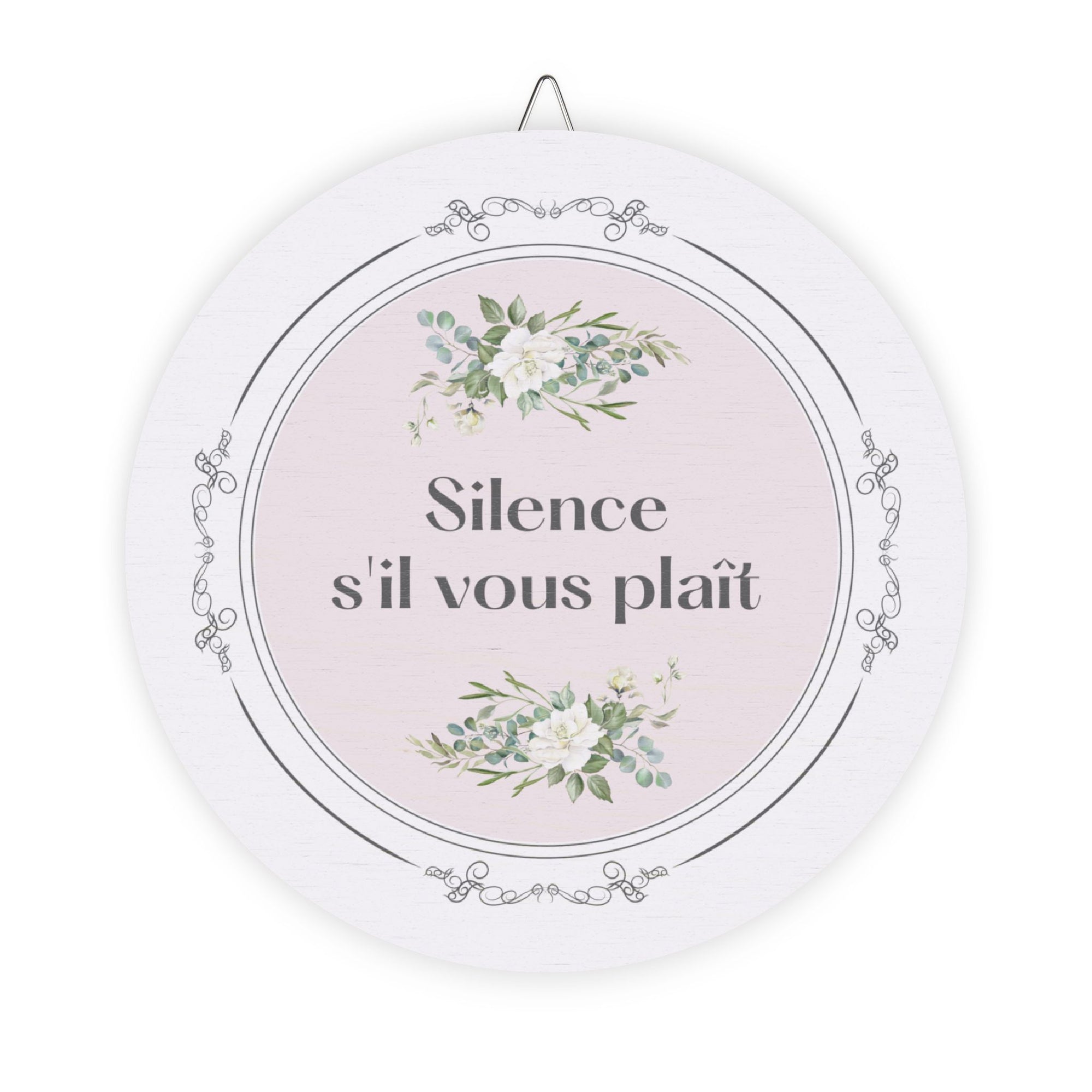 Silence, s'il vous plaît hanging wooden wall sign