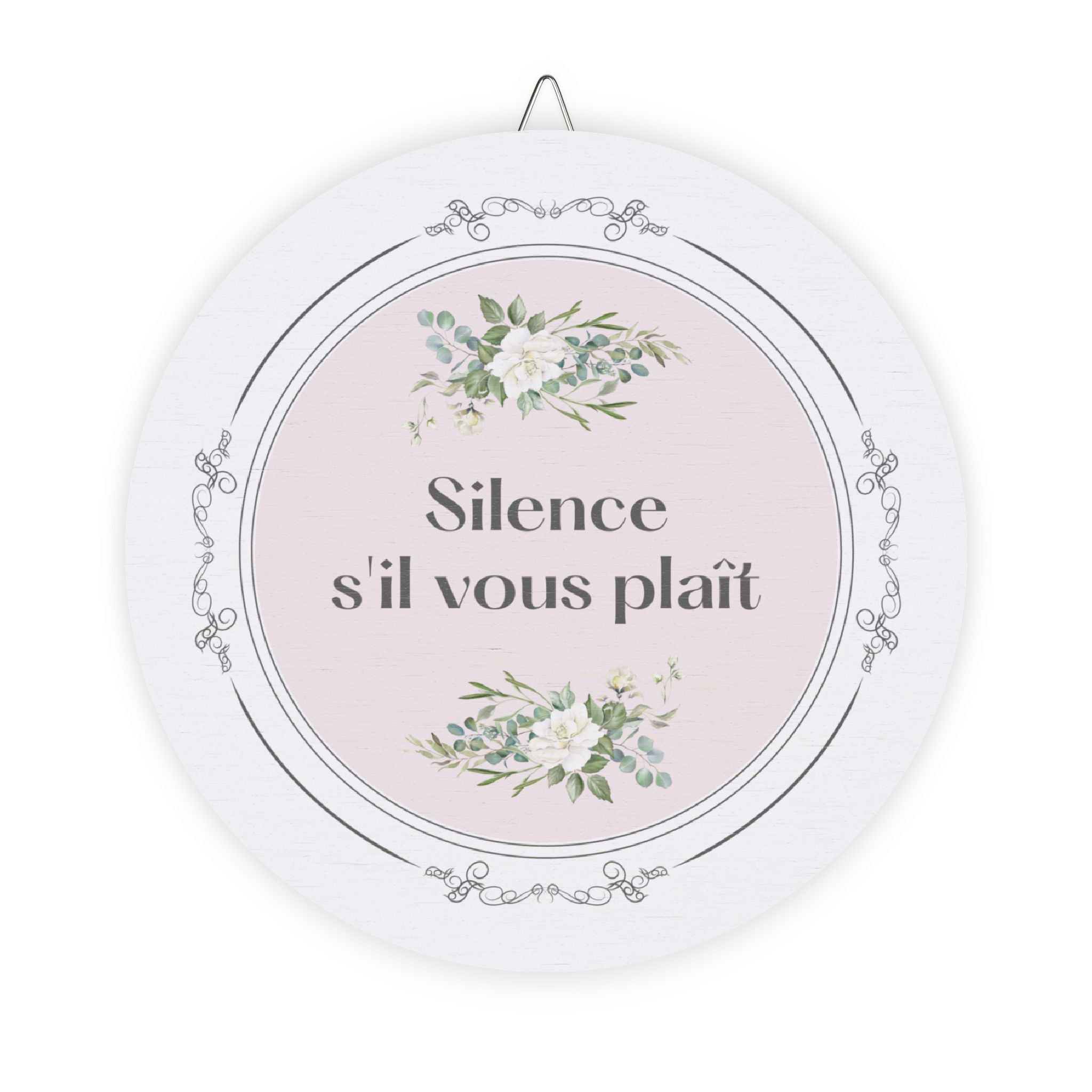 Silence, s'il vous plaît hanging wooden wall sign