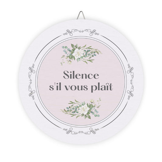 Silence, s'il vous plaît hanging wooden wall sign
