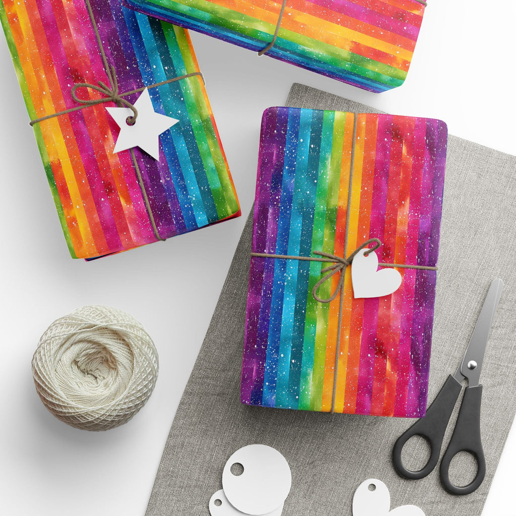 Bespattered Facade Rainbow Stripes Wrapping Paper | Three Sizes | Glossy or Matte