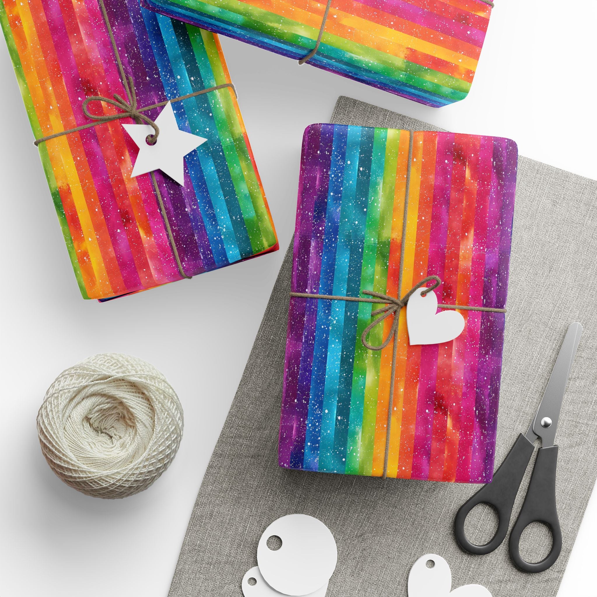 Bespattered Facade Rainbow Stripes Wrapping Paper | Three Sizes | Glossy or Matte