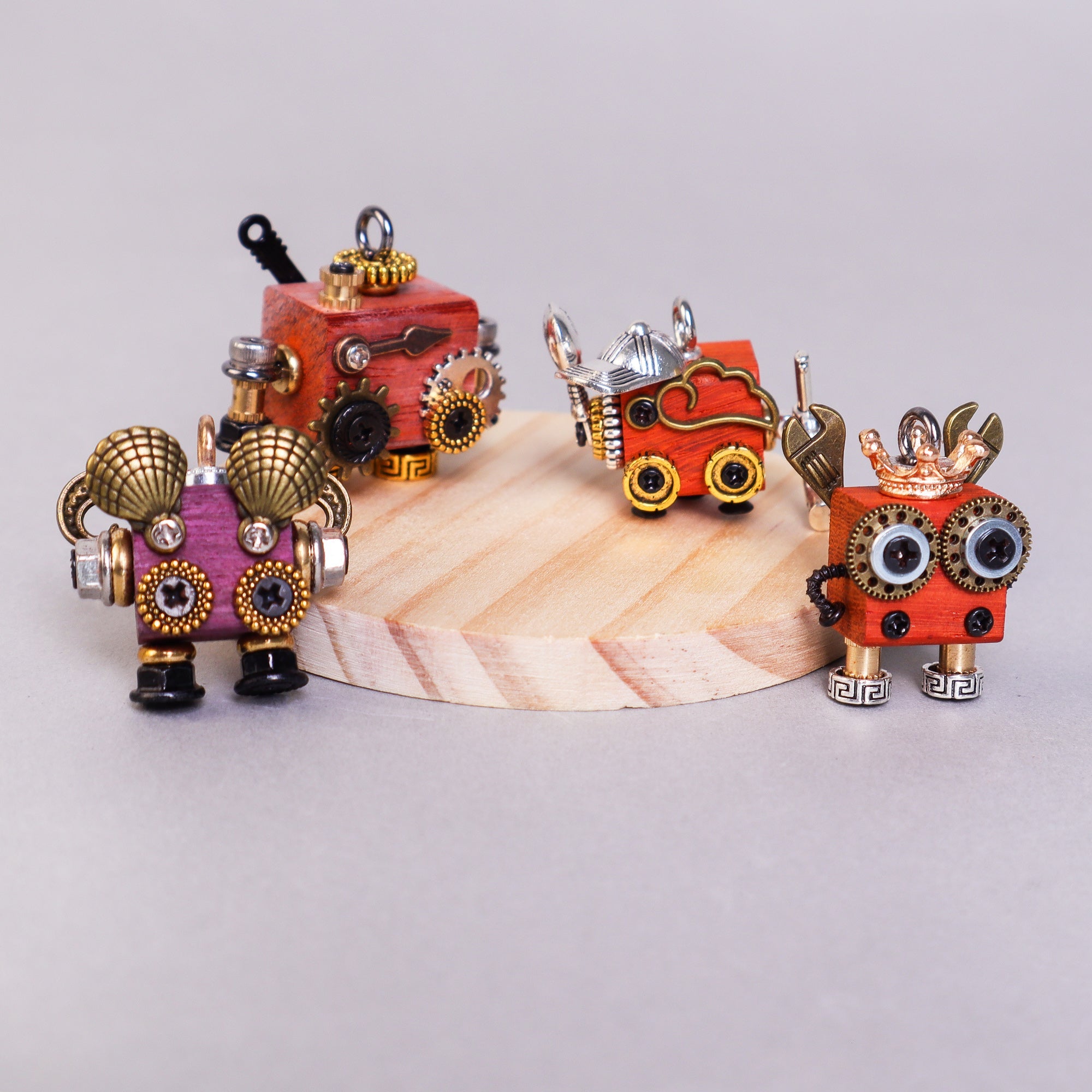 Handcrafted Wooden Bot Necklace, Keychain, or Mini Decor