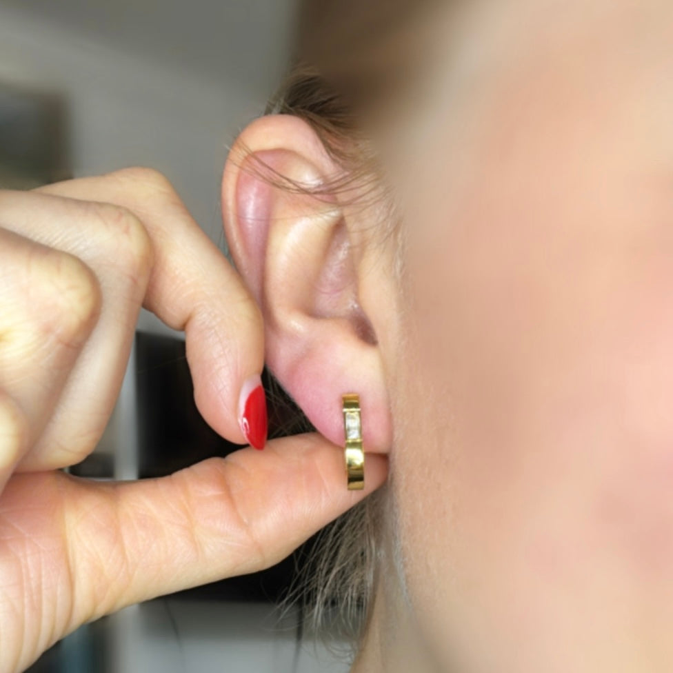 Crystal Oblong Huggie Hoop Earrings