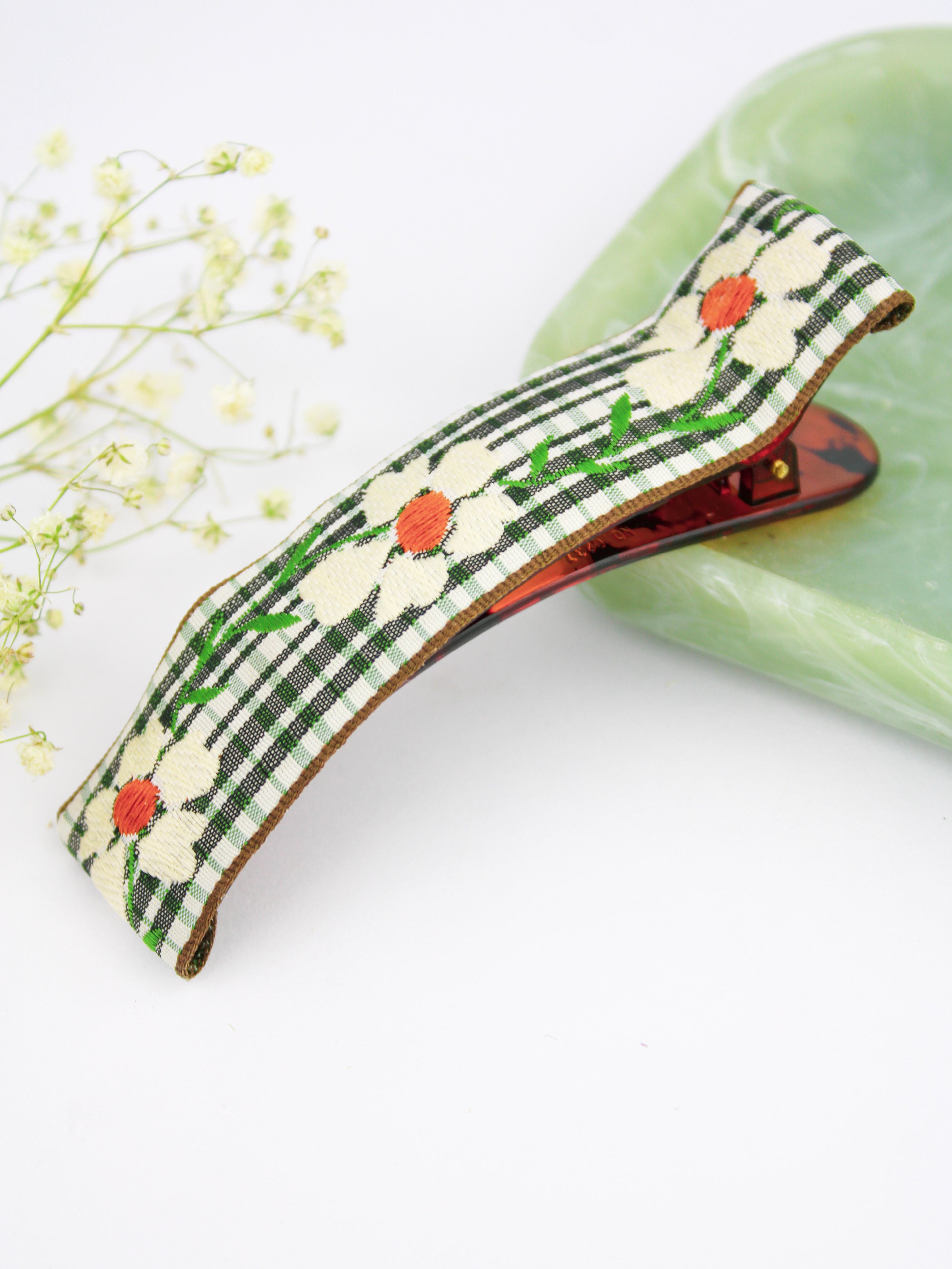 Delicate Blooms Embroidered Ribbon Hair Clip