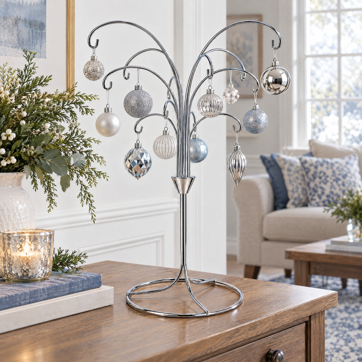 12-Arm Spiral Fountain Brass Silver Metal Ornament Stand Display 11.5 Inches Ornament Stands La Vie Bien 12-Arm Spiral Fountain Brass Silver Metal Ornament Stand Display 11.5 Inches